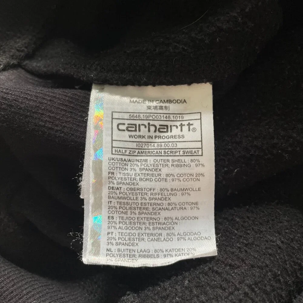 Carhartt WIP Mens Half Zip American Script Sweat Top Black - Excellent Condition - Picture 5 of 5